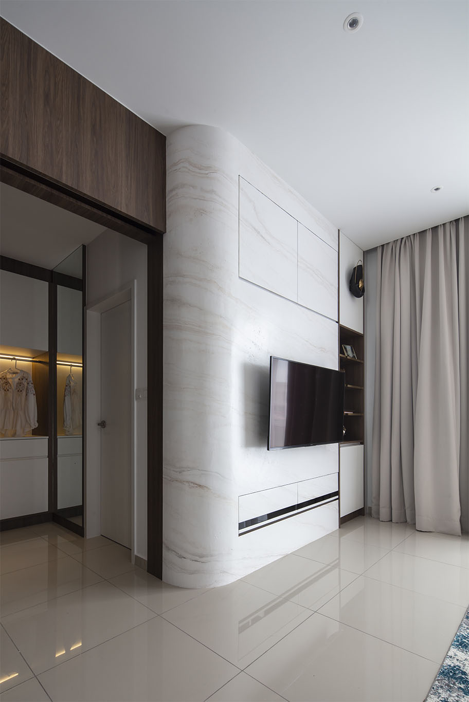 Grande Rhapsody white warble hidden cabinet in bedroom Mieux interior design