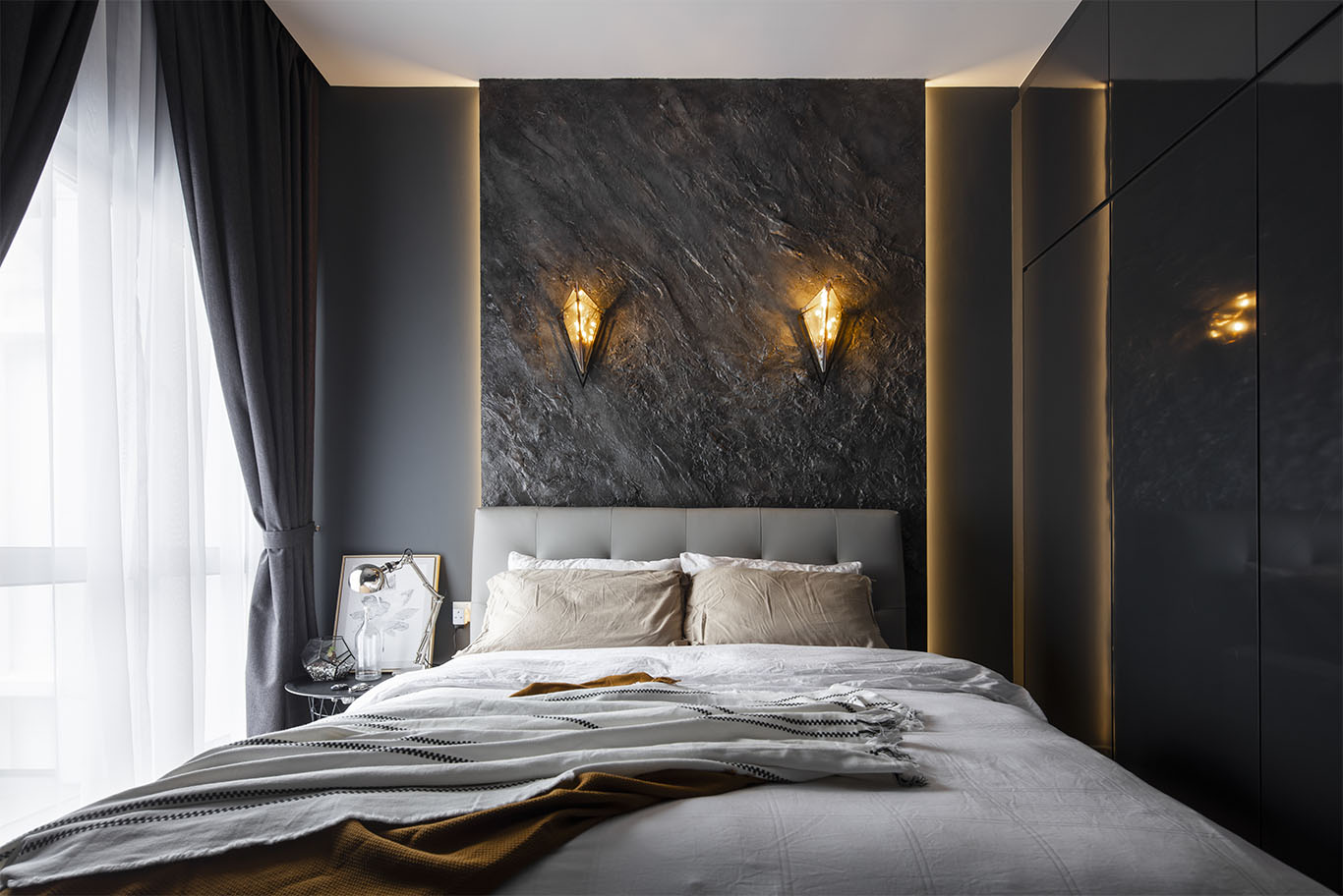 Grande Rhapsody dark modern minimalist bedroom Mieux interior design
