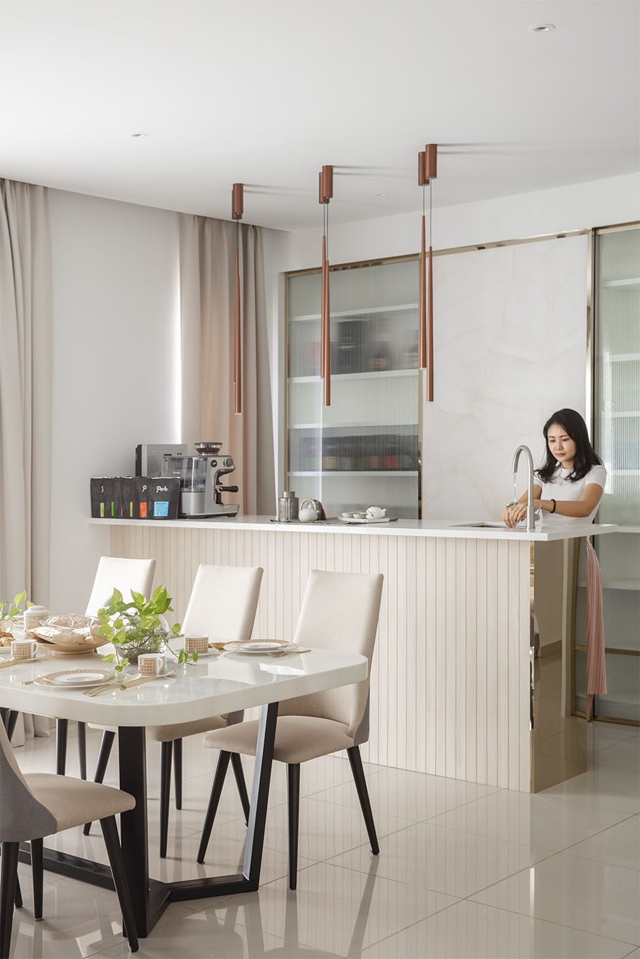 Grande Rhapsody earth color themed open kitchen interior design