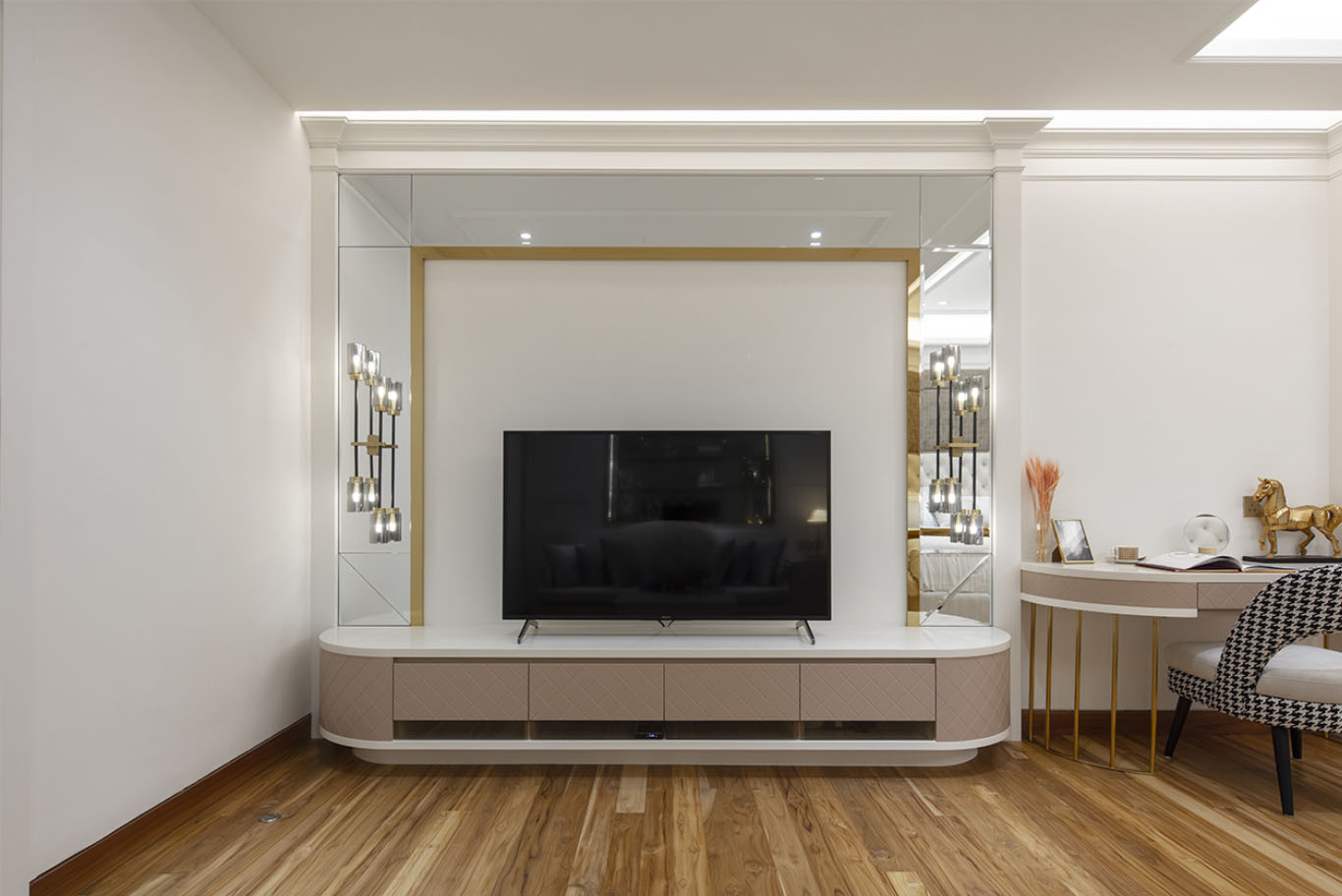 MIEUX The White Royale white minimalist tv cabinet and light wooden floor mieux interior design