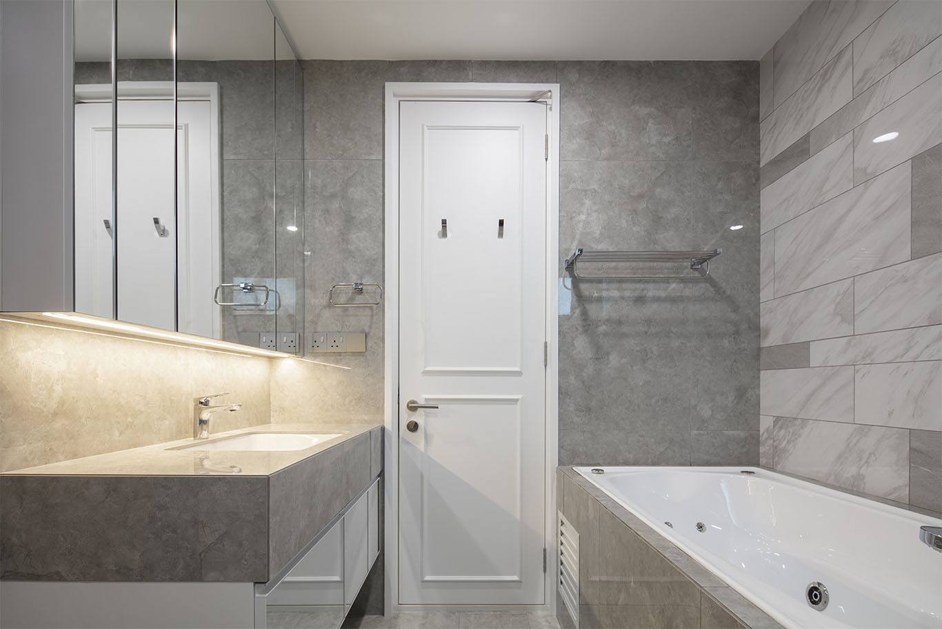 MIEUX The White Royale luxurious bathroom with grey marble wall and sink mieux interior design