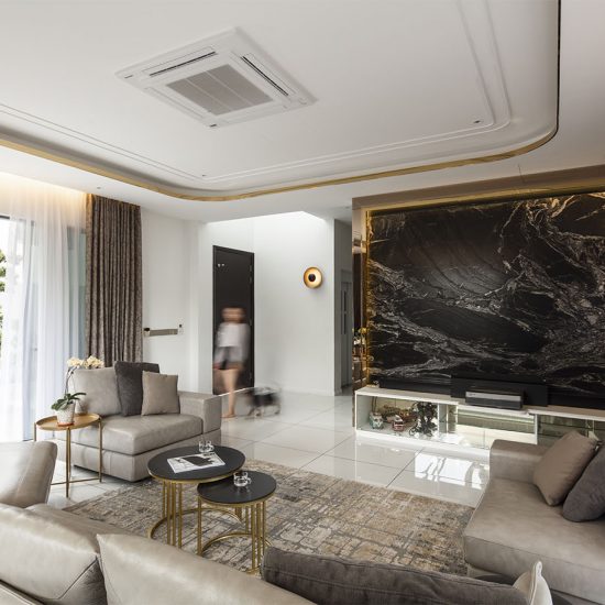 Mieux La Famillie De Lee Luxury Living Room With Black Marble Wall And Ceiling Aircon Mieux Interior Design