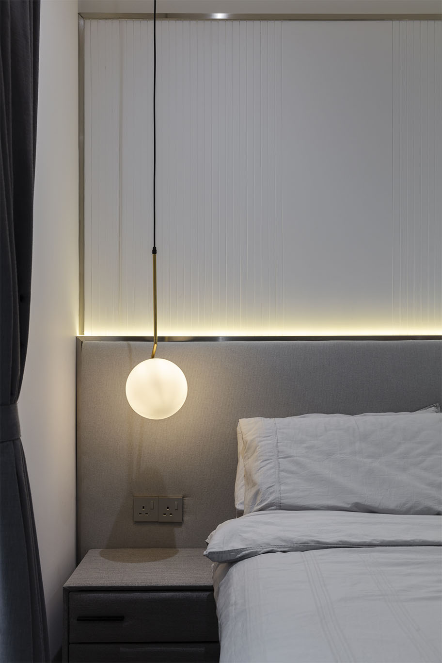 MIEUX La Famillie De Lee grey color bed frame with hidden light behind bed frame 2 mieux interior design