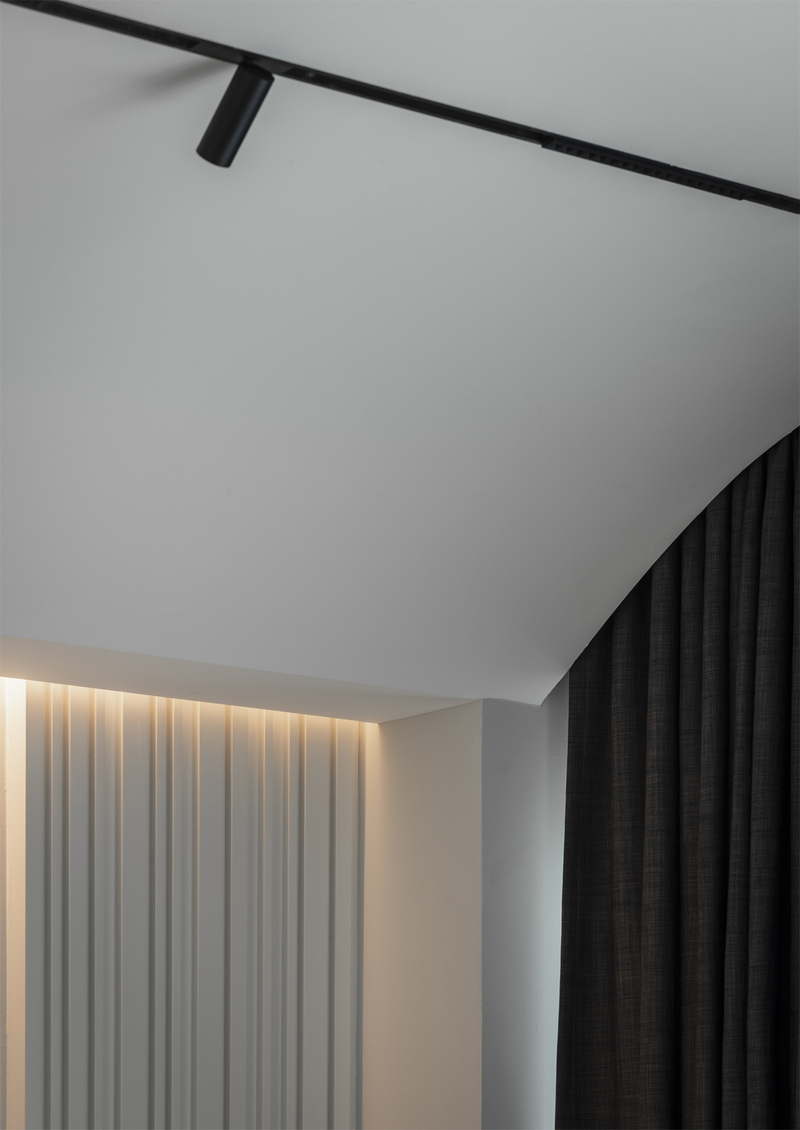 MIEUX Arch of White hidden white and grey curtain with hidden gold lighting mieux interior design