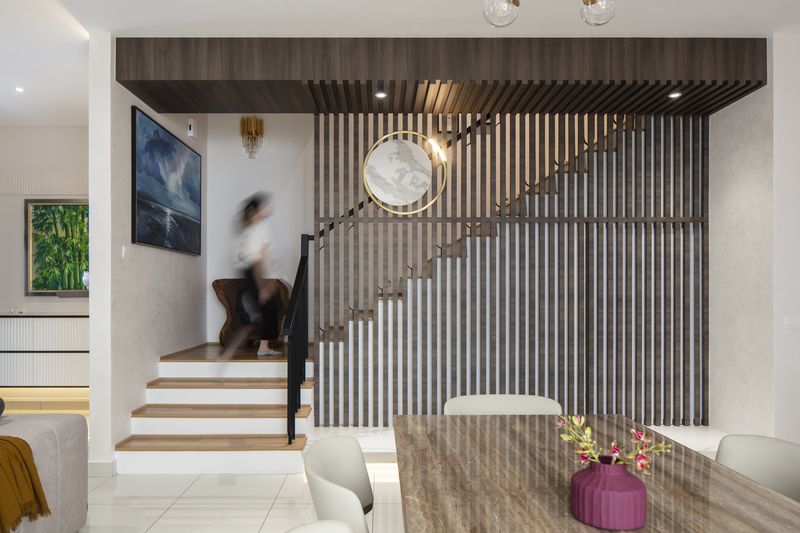 Bond of Aurora modern staircase with wooden strips Mieux interior design