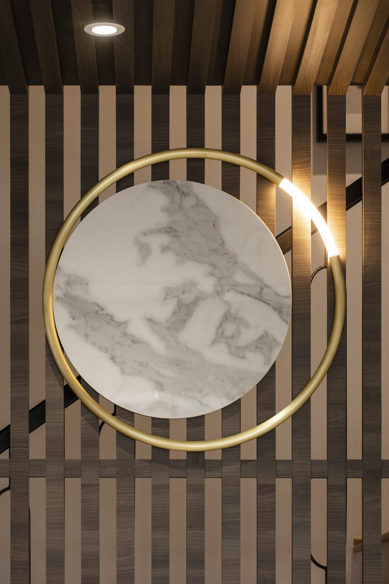Bond of Aurora modern unique light with marble circle and gold ring mieux interior design