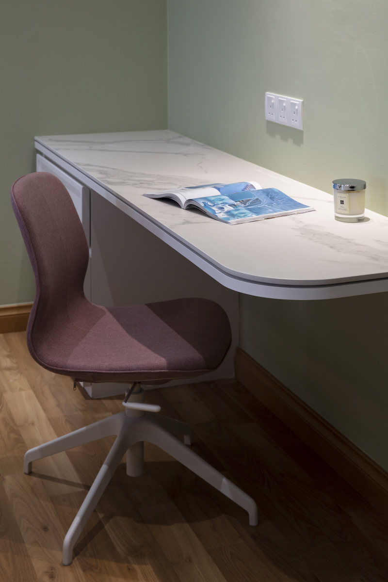 Bond of Aurora white stidy table with dusty purple study table chair mieux interior design