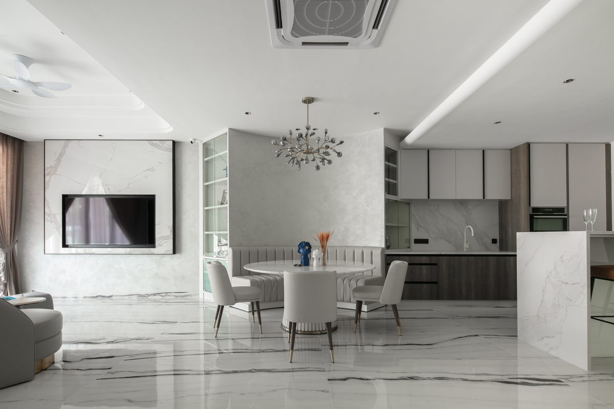 le maison white luxurious white dining area theme with white marble mieux interior design