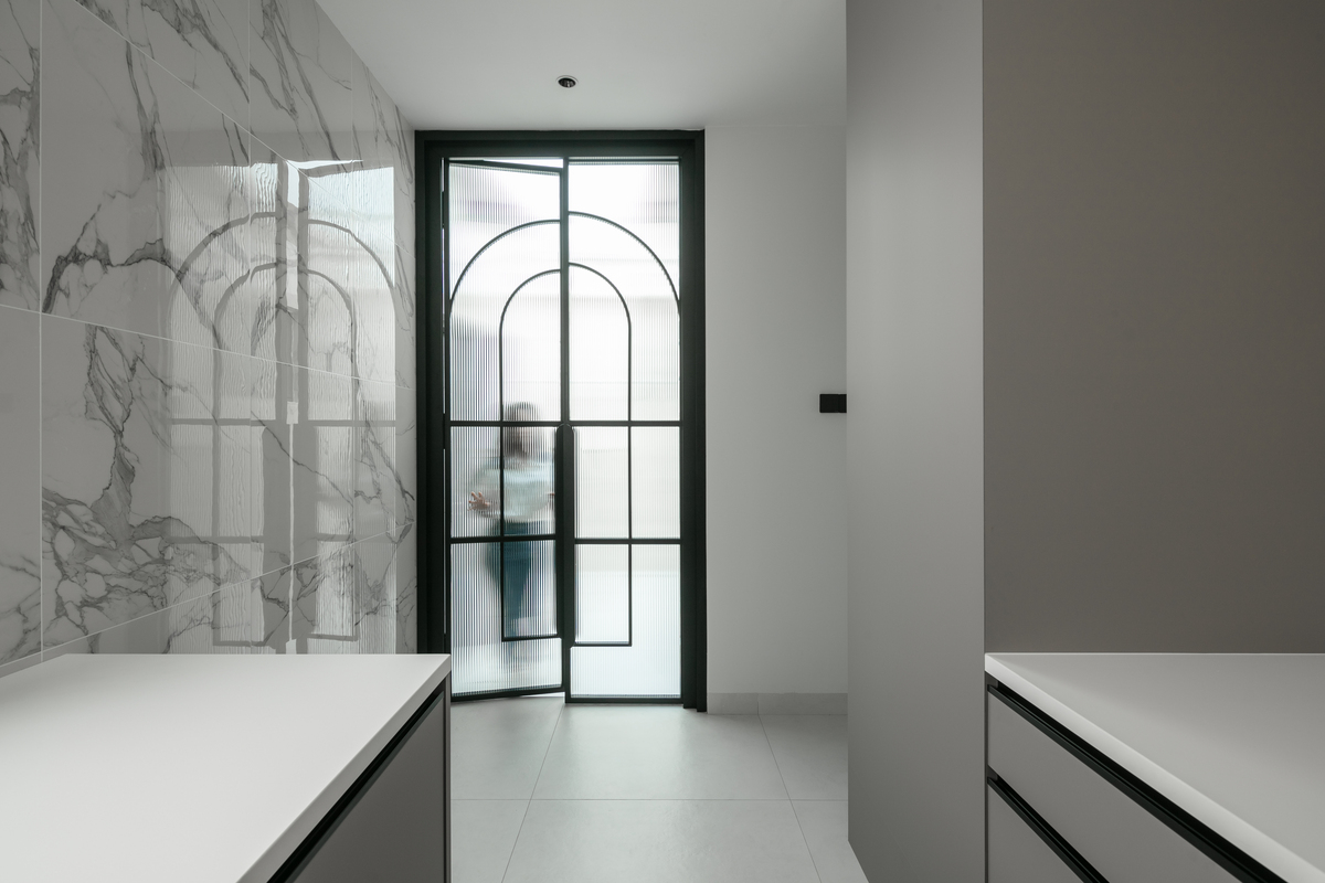 le maison white luxurious white theme kitchen with white marble and glass door mieux interior design