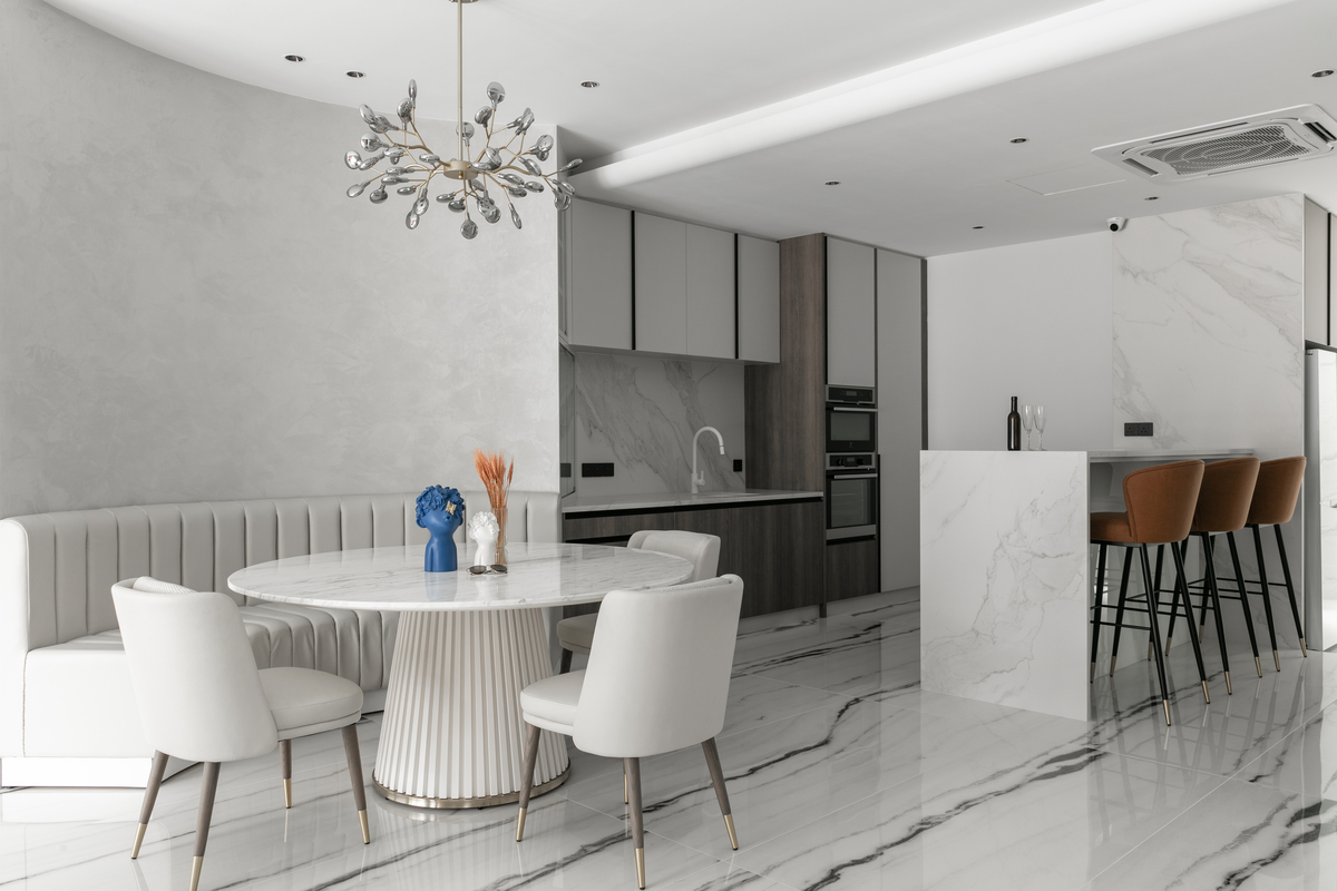 le maison white white luxurious open dining area and kitchen mieux interior design