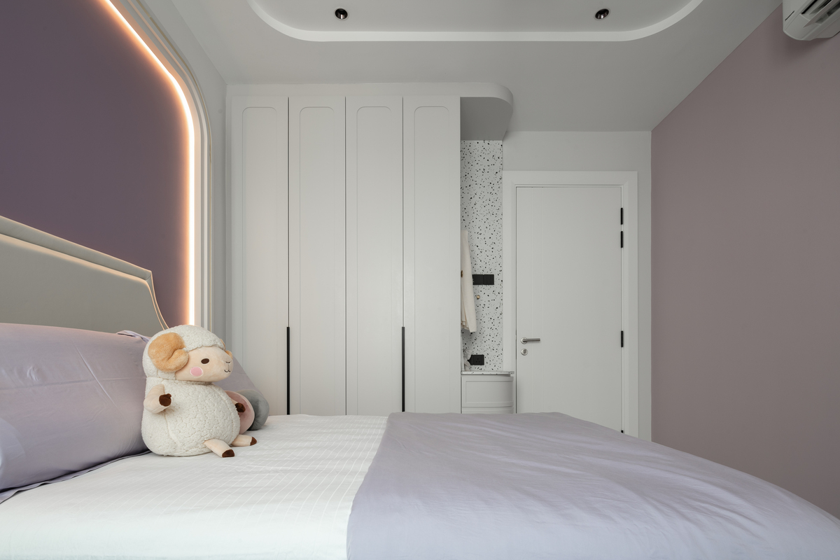 le maison white cute pastel theme bedroom with pastel purple and pink side view mieux interior design