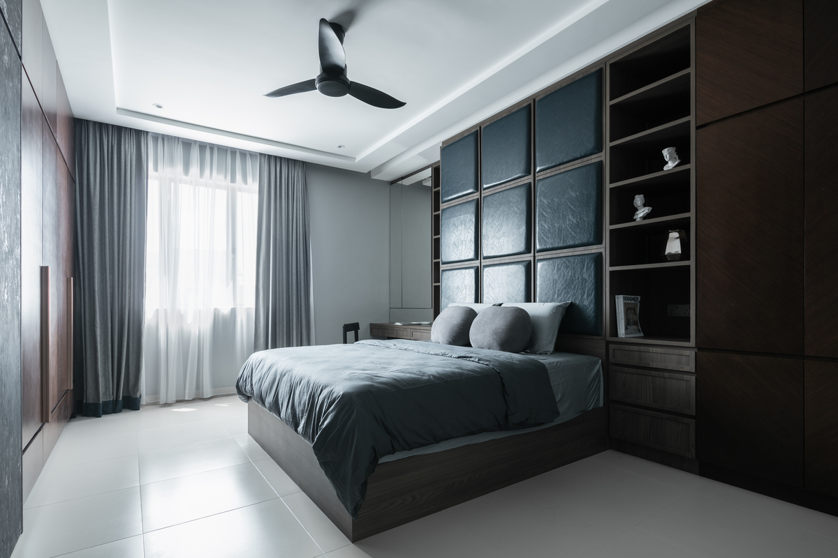 la nouvelle maison noire grey theme bedroom with minimalist ceiling fan mieux interior design