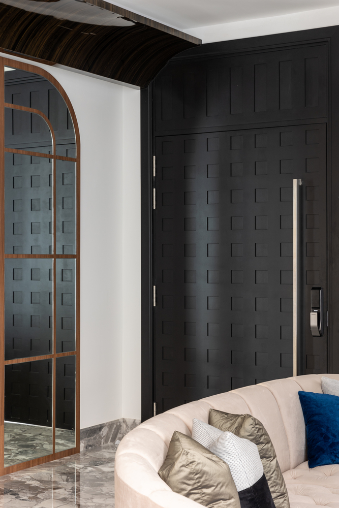 avant garde royale modern black color entrance door with silver metal handle mieux interior design