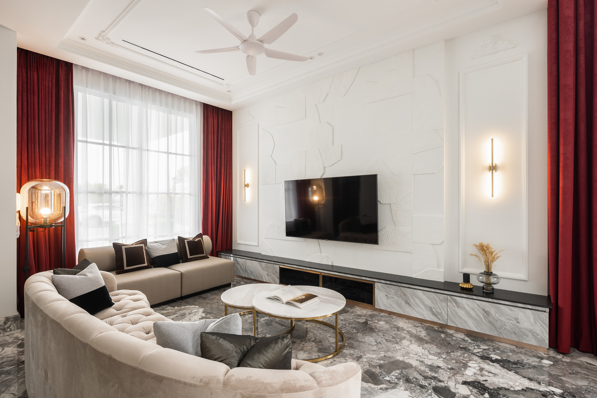 avant garde royale modern luxury living room design with velvet sofa and marble tv cabinet 2 mieux interior deisgn