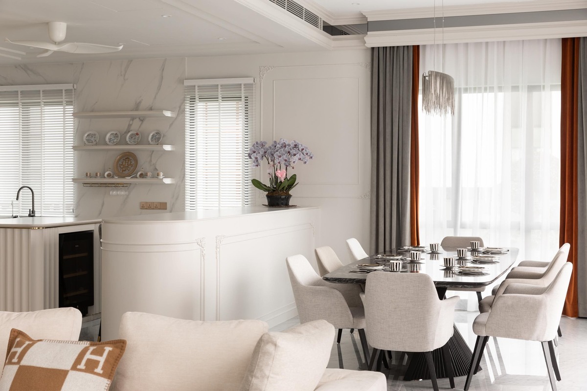 Milady Fantasy modern white theme interior with dining area beside living room mieux interior design