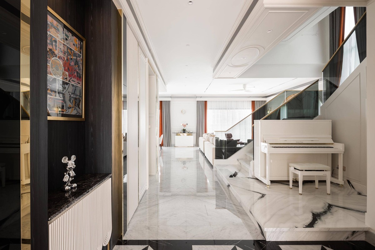 Milady Fantasy modern luxurious interior with marble floor and white big piano mieux interior design