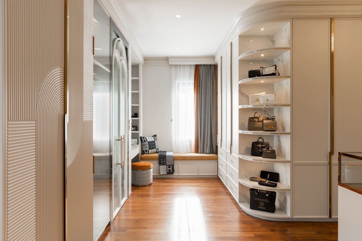 Milady Fantasy modern luxury walk in closet with wooden floor and white furniture 4 mieux interior design