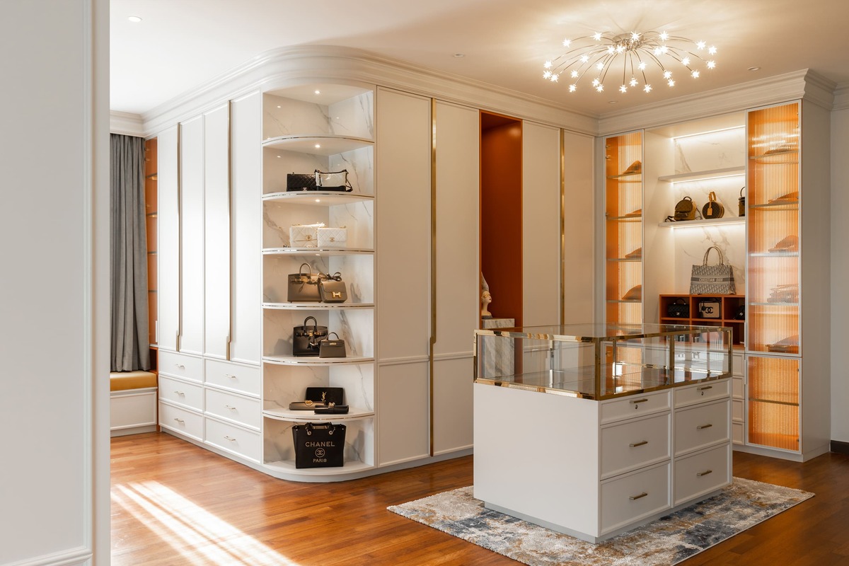 Milady Fantasy modern luxury walk in closet with wooden floor and white furniture 5 mieux interior design