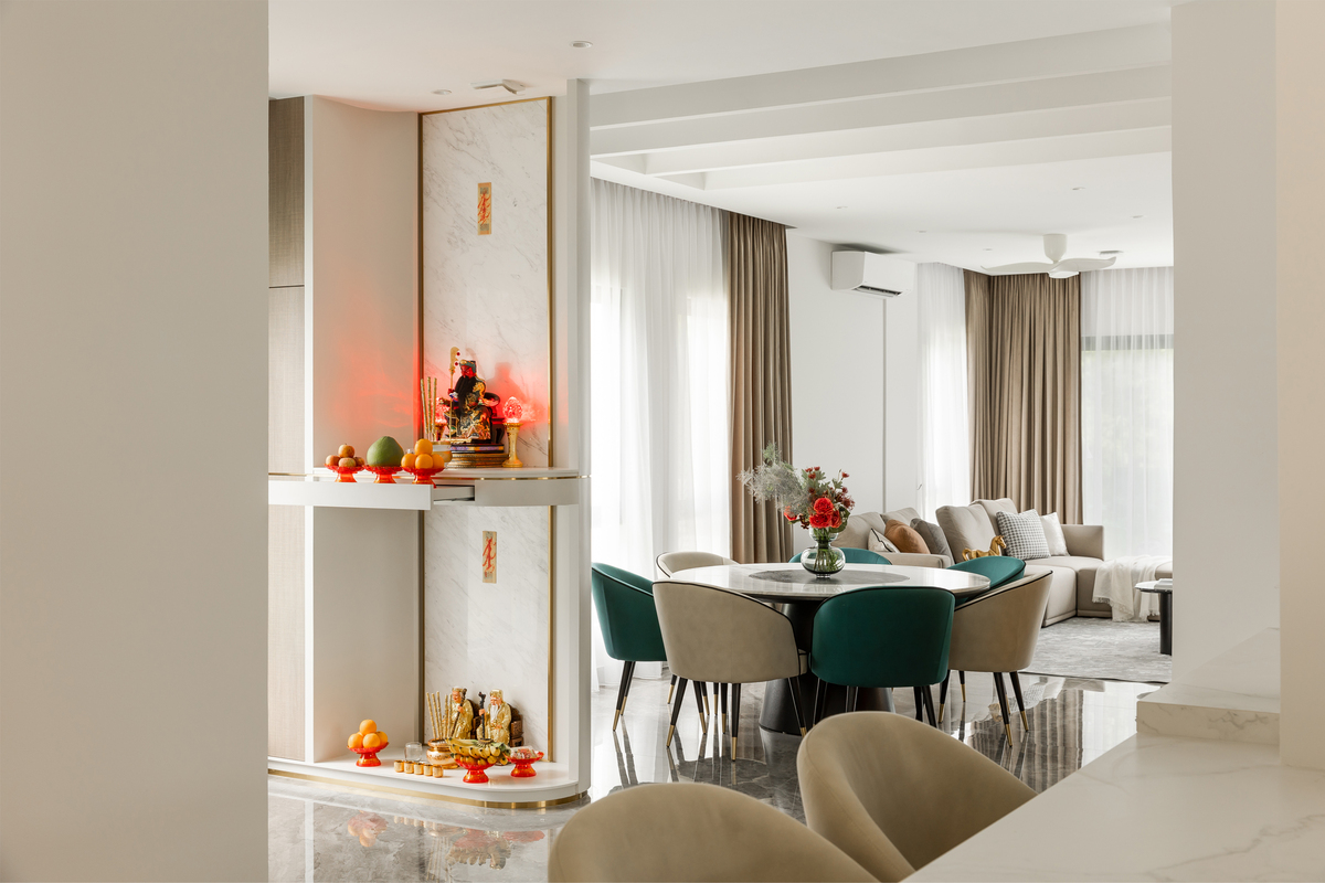 Modern minimalist interior design with modern Chinese Praying Altar cabinet