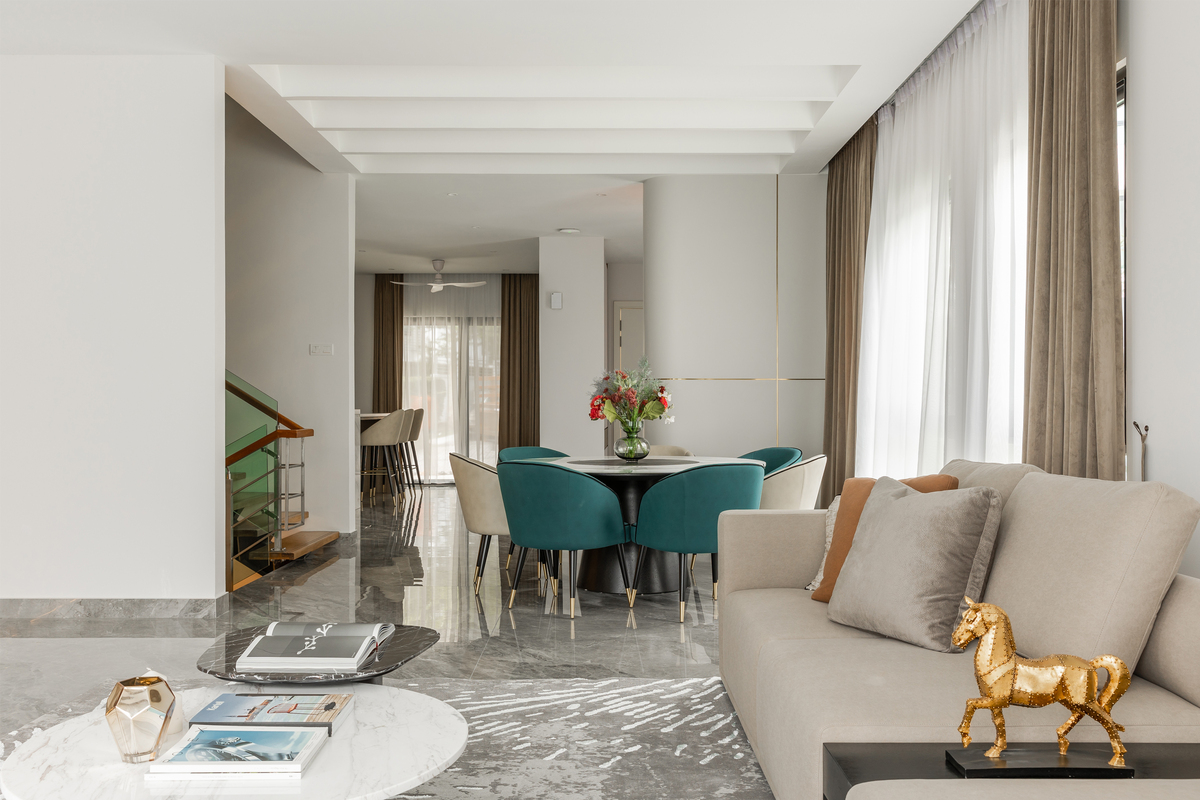 Grey marble floor living room with luxury furniture