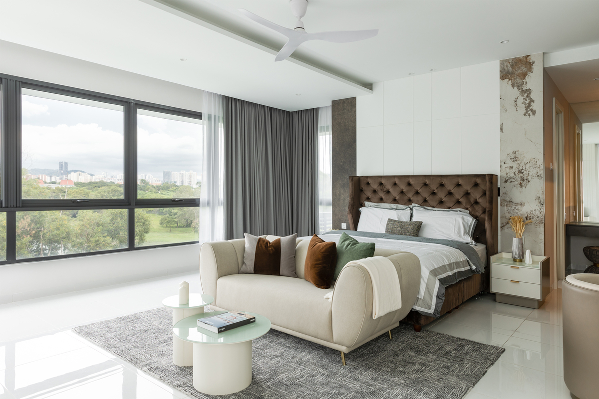Modern luxury bedroom interior with earth color furniture