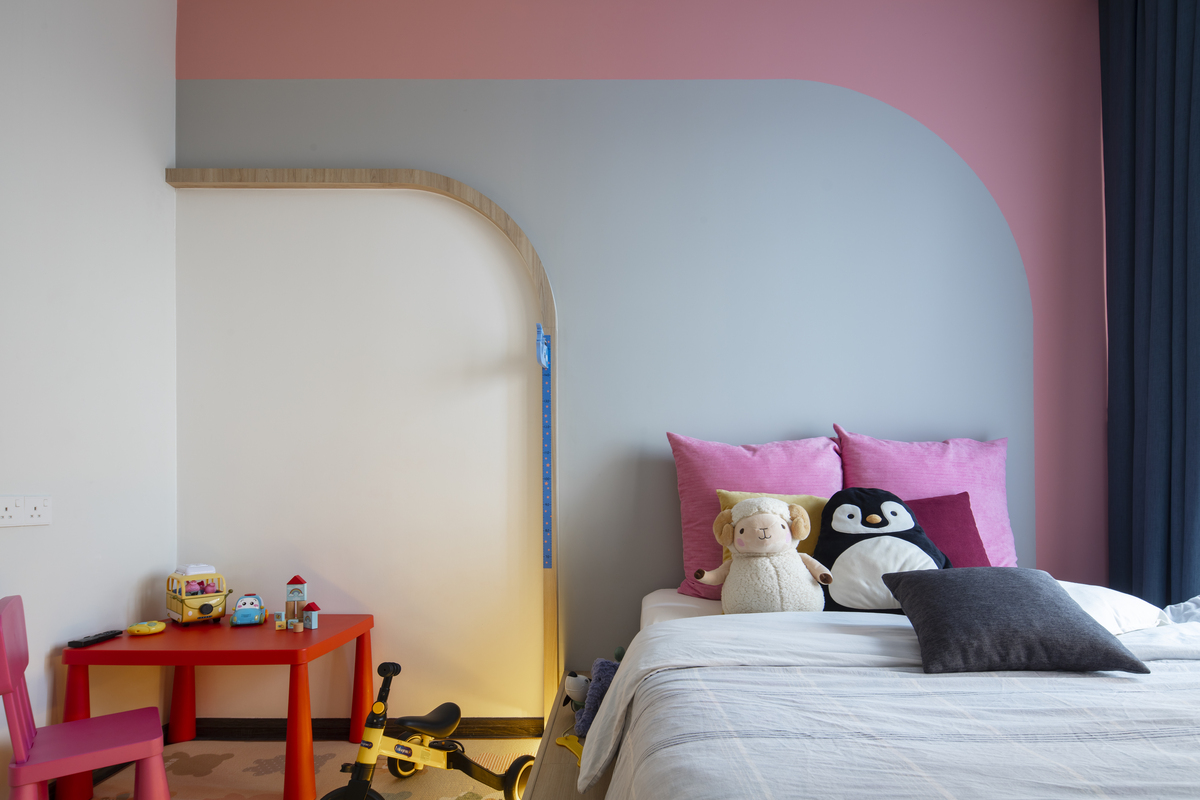 Kids bedroom with soft color decoration