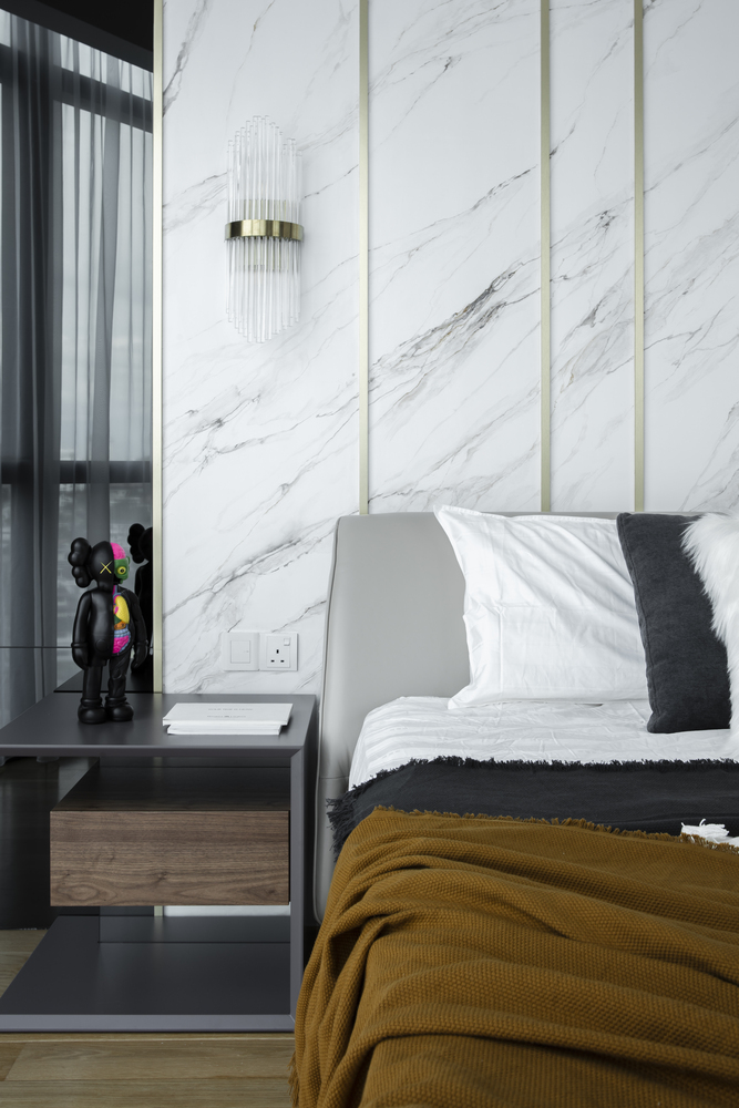 Luxury bedroom with white marble wall