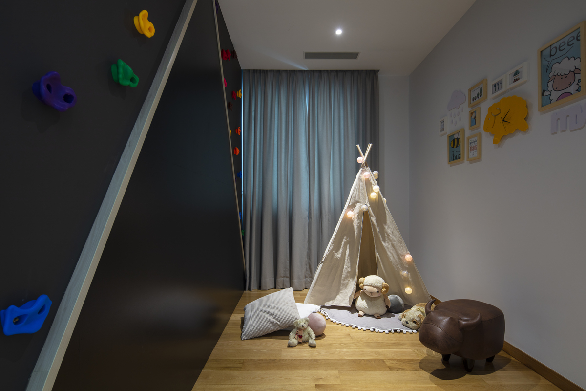 Kids playroom with cute aesthetic beige tent